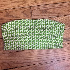 Aerie Size M bandeau bikini top green floral print.